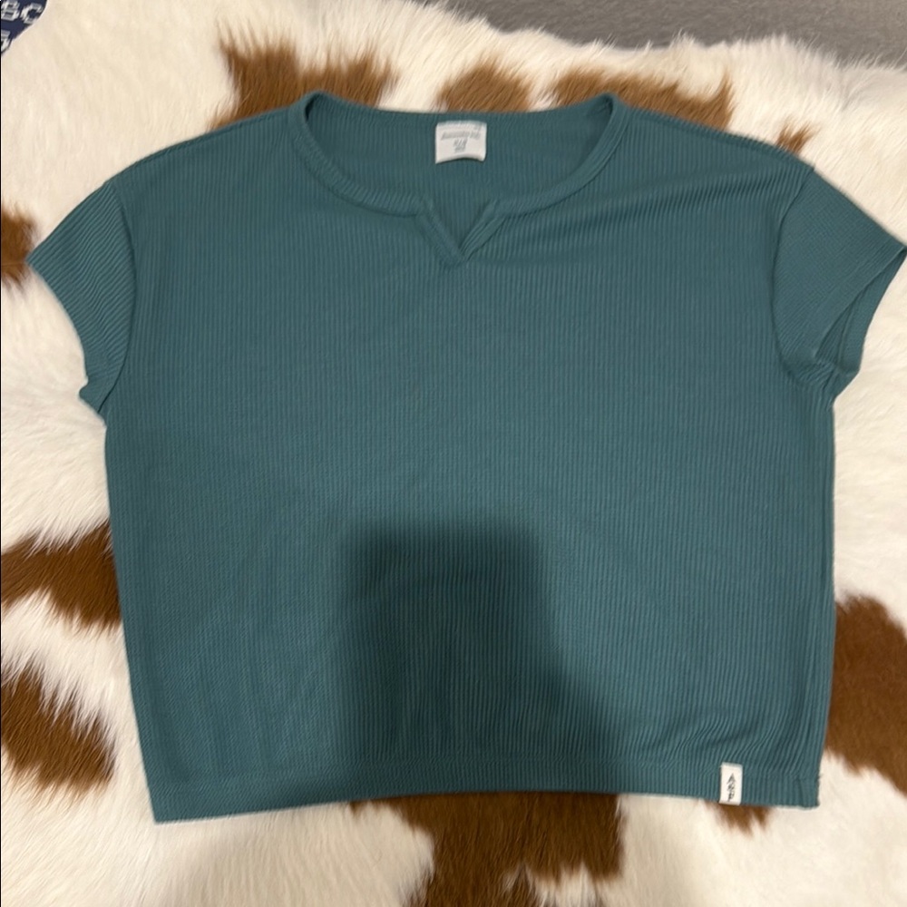 Teal Ribbed Short Sleeve Top